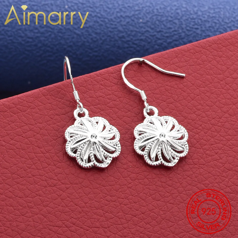 

Charms Fine 925 Sterling Silver Pretty Flowers Earrings Fashion Party Wedding Jewelry Christmas Gifts