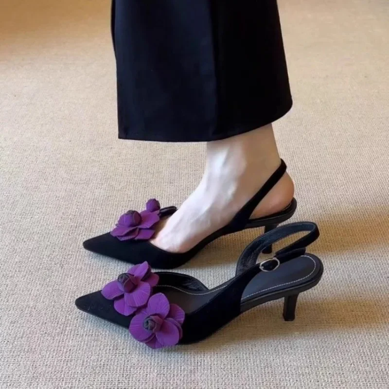 2026 Summer New Retro Pointed Toe Decal Women's Shoes Fashion Outdoor Party High Heels Sandals Sandalias Mujer