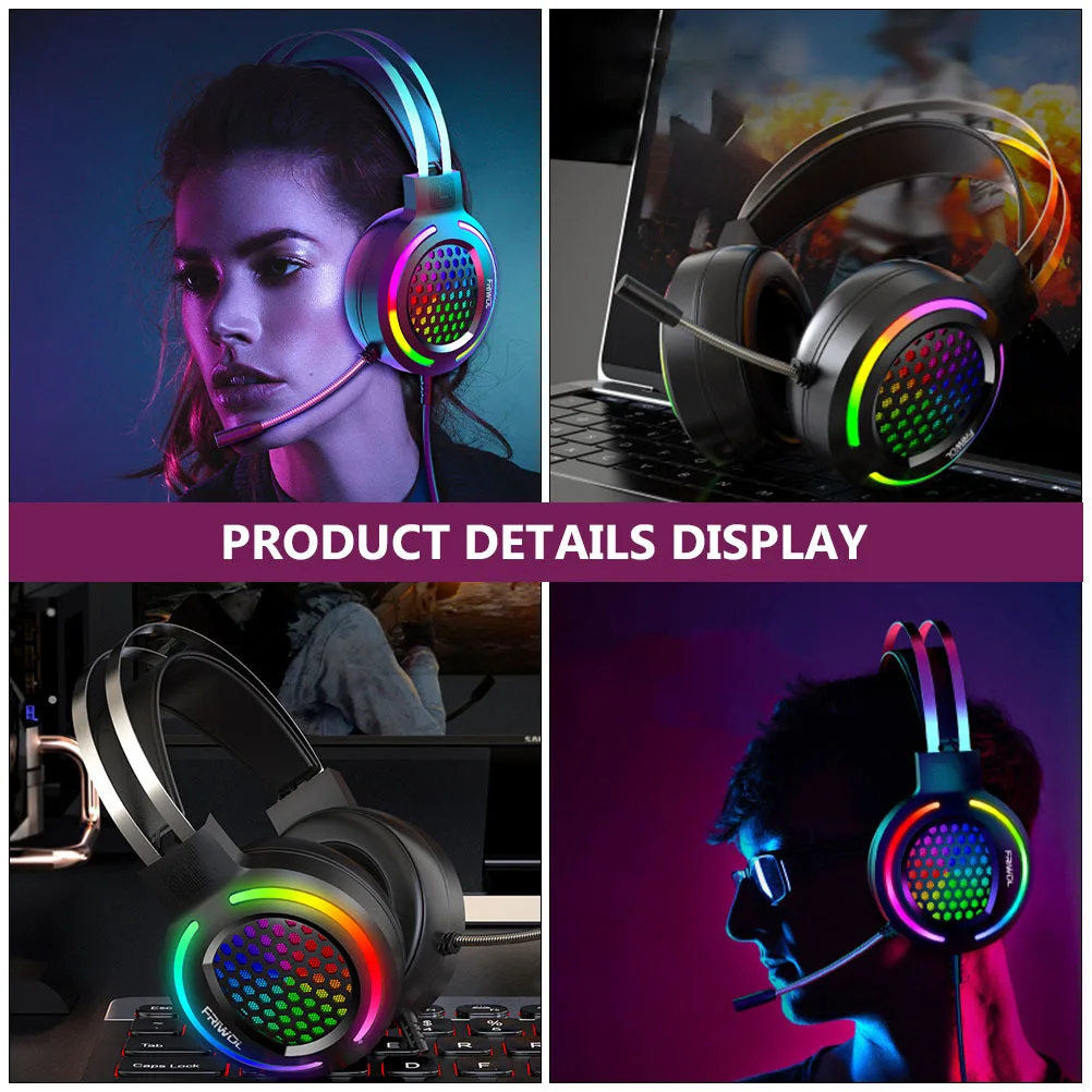 1Pcs Black Gaming Headphone Luminous Lightweight Pc Gaming Headset Head-Mounted Headphone Comfortable Mic Breathable Ear Cushion