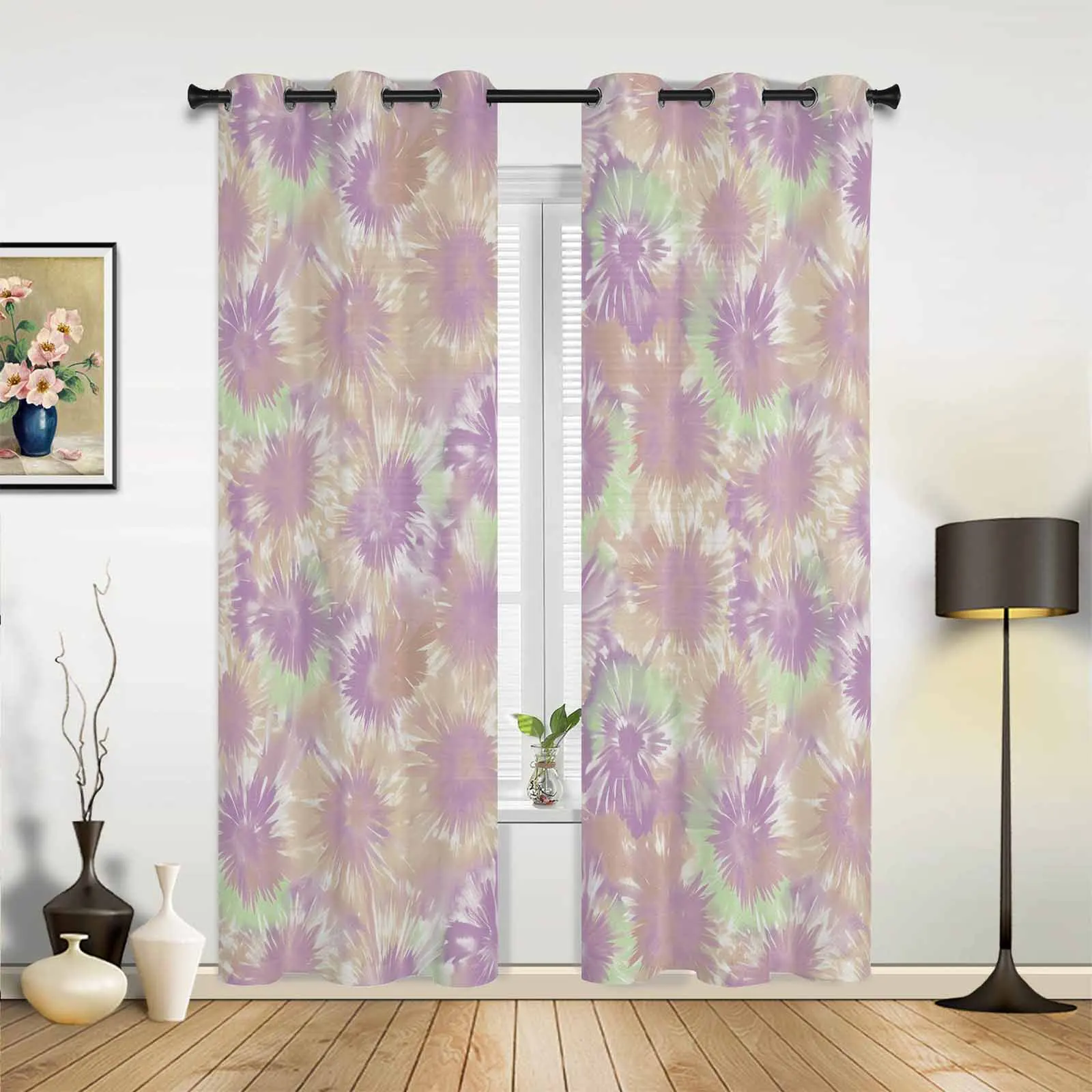 Tie Dye Ethnic Style Abstract Watercolor Curtains for Living Room Window Curtain for Bedroom Modern Indoor Home Decor Curtains