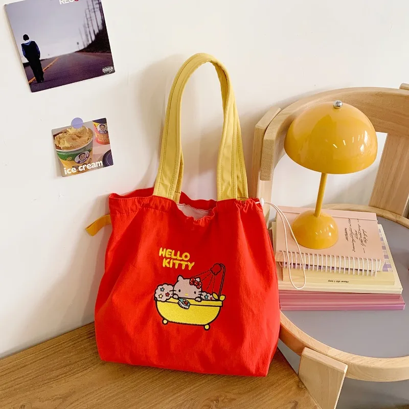 Hello Kitty Storage Bag Cute Anime Women Products Versatile Large Capacity Cartoon Handheld Student Products Girl Gift Wholesale
