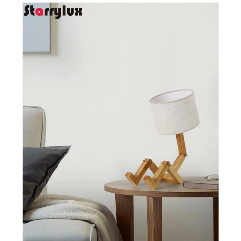 مصباح طاولة روبوت خشبي بمفاصل متحركة إبداعية على الطراز الأوروبي الأمريكي الياباني هدية ضوء بجانب السرير #5