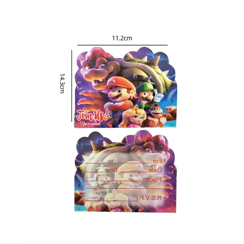 10pcs Super Bros Theme Invitation Card Mini Greeting Card Single-Page Type Event Marios Birthday Party Supplies Free Shipping