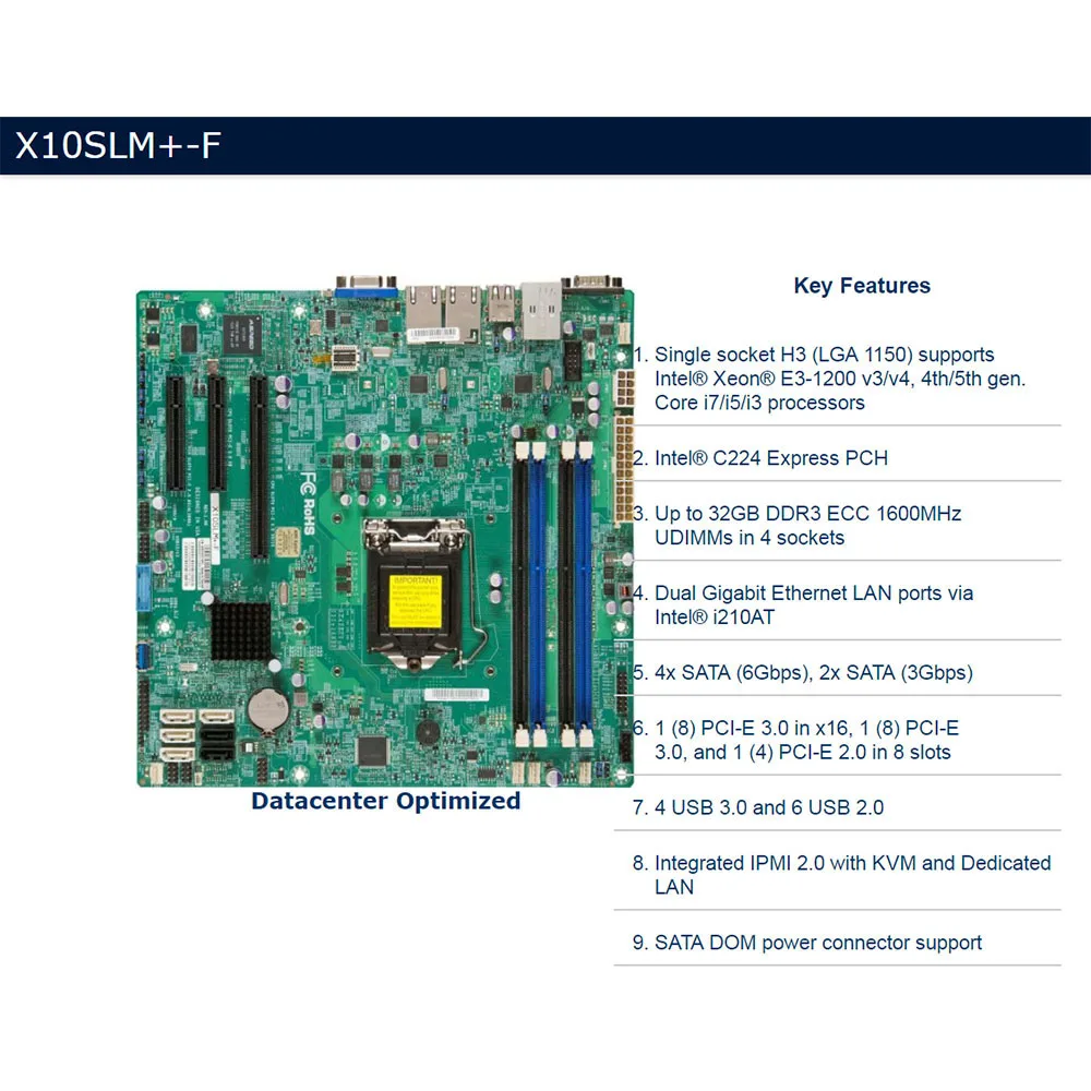 Server MicroATX Motherboard Works Perfectly LGA1150 C224 Support E3-1200 v3/v4 DDR3 PCI-E 3.0 X10SLM+-F