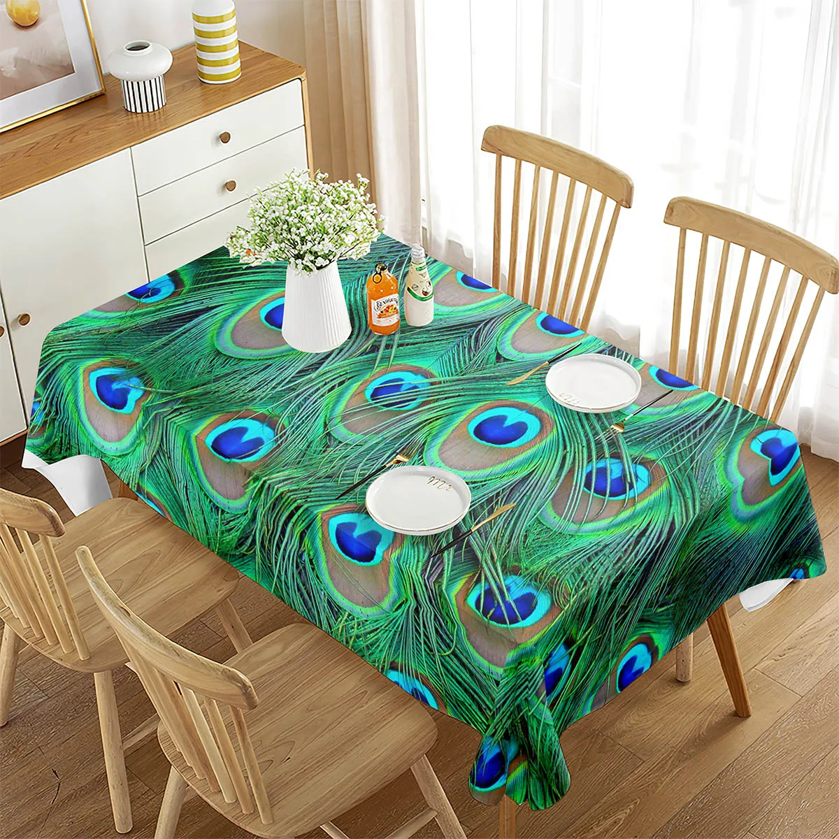 

Peacock Tablecloth Rectangular Peacock Feather Wild Animal Art Tablecloth Living Room Dining Room Party Wedding Banquet Decor