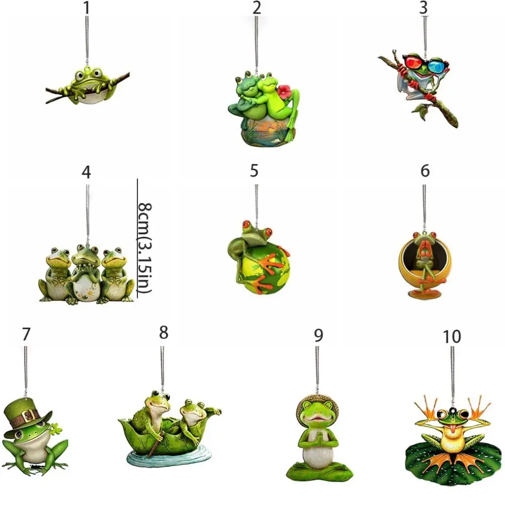 Creative 2D Green Frog Pendant Small Cute Frog Car Pendant Handicrafts Acrylic Flat Ornaments Car Accessories