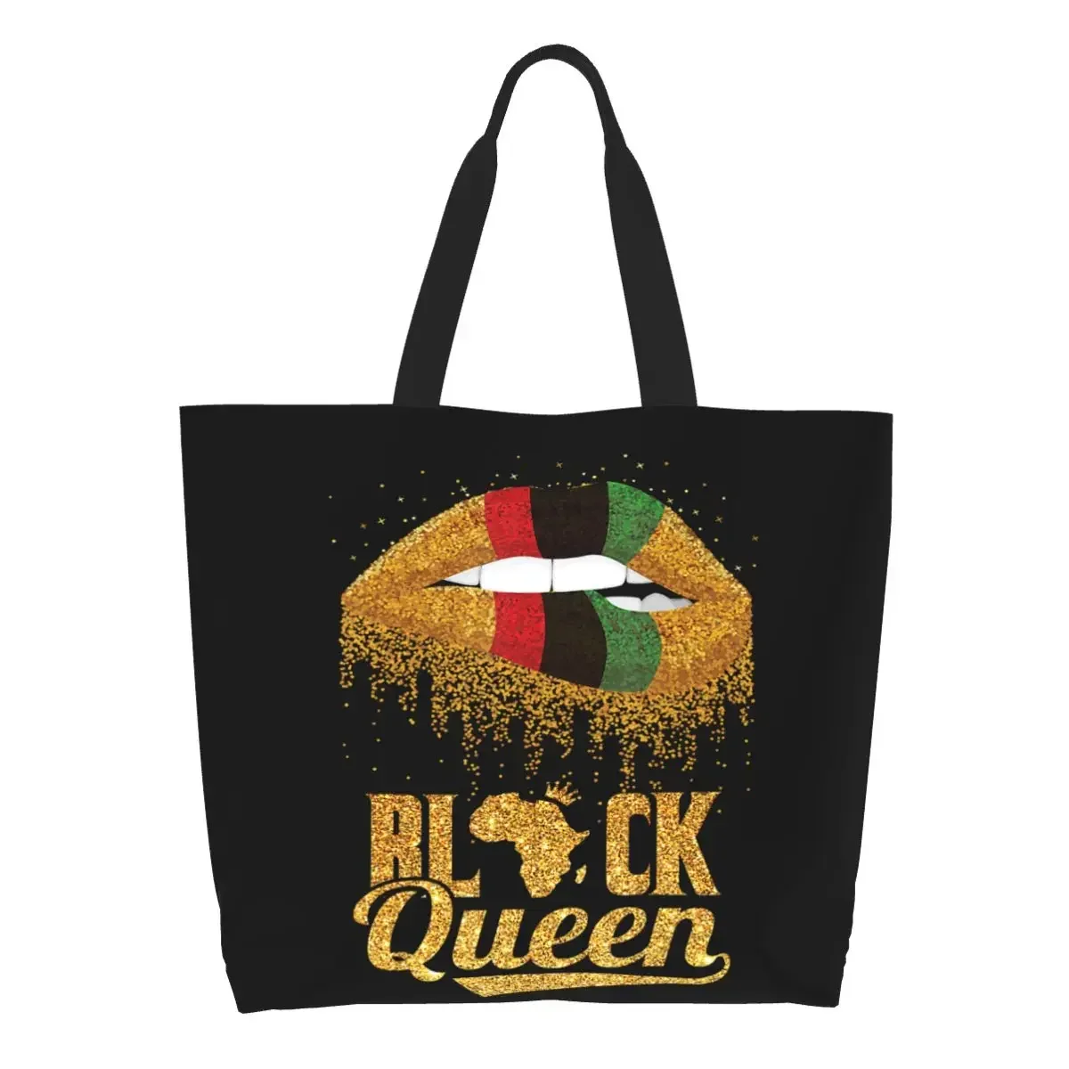 

Black Queen Lips Africa Girl Groceries Shopping Tote Bags Women Custom Canvas Shoulder Shopper Bags Large Capacity Handbags