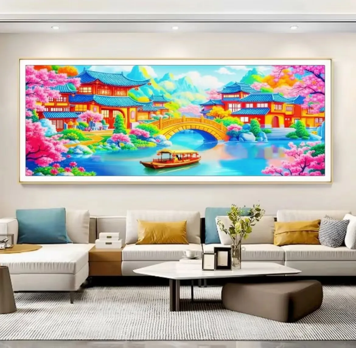 

9ct 150X50cm красивый городок Цзяннань вышивка DIY наборы с принтом в китайском стиле вышивка крестиком набор для рукоделия домашний декор ремесла