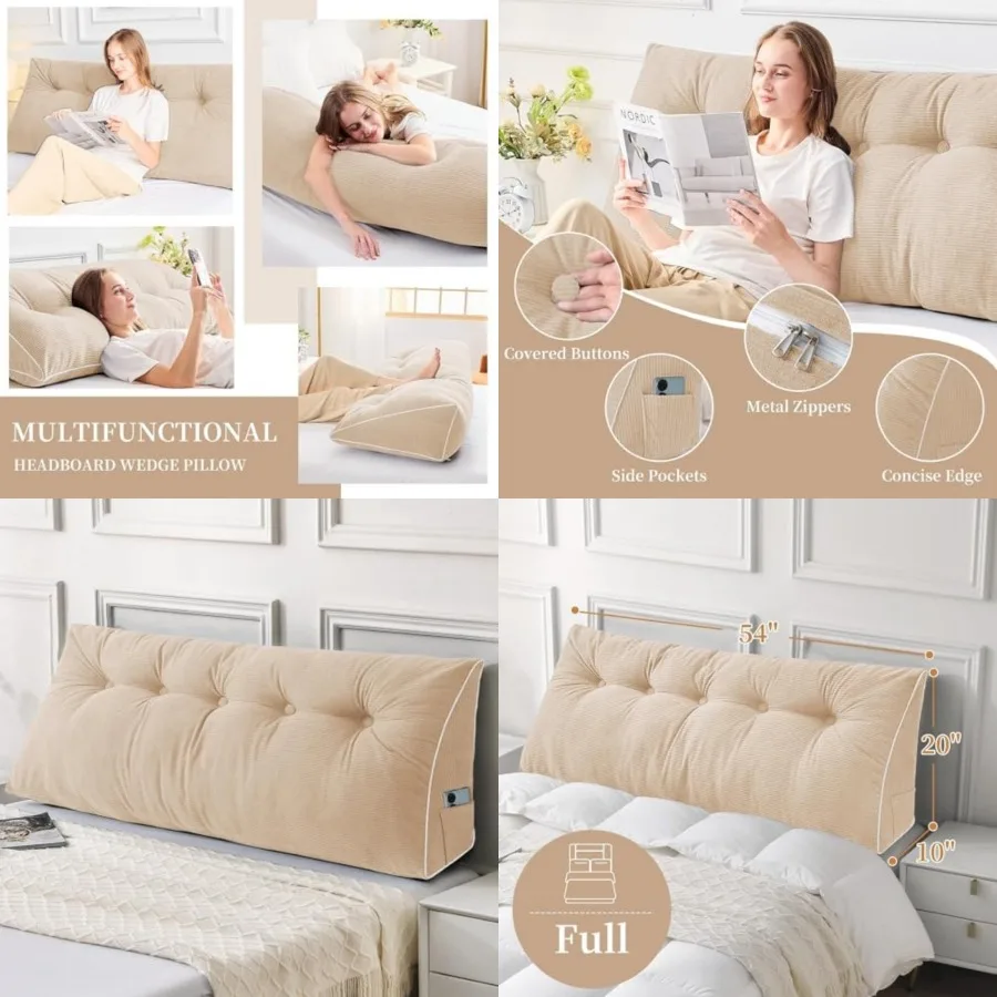 

Headboard Pillow, Wedge Pillow Headboard for Sitting Up in Bed, Back-Rest Support Triangular Cushion for Reading - Features Rem
