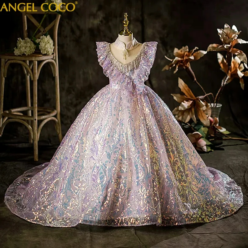 Prom Gowns Teenagers Dresses for Girl Children Party Sequin Formal Kids Evening Dress for Wedding Princess Beauty Pageant Dress