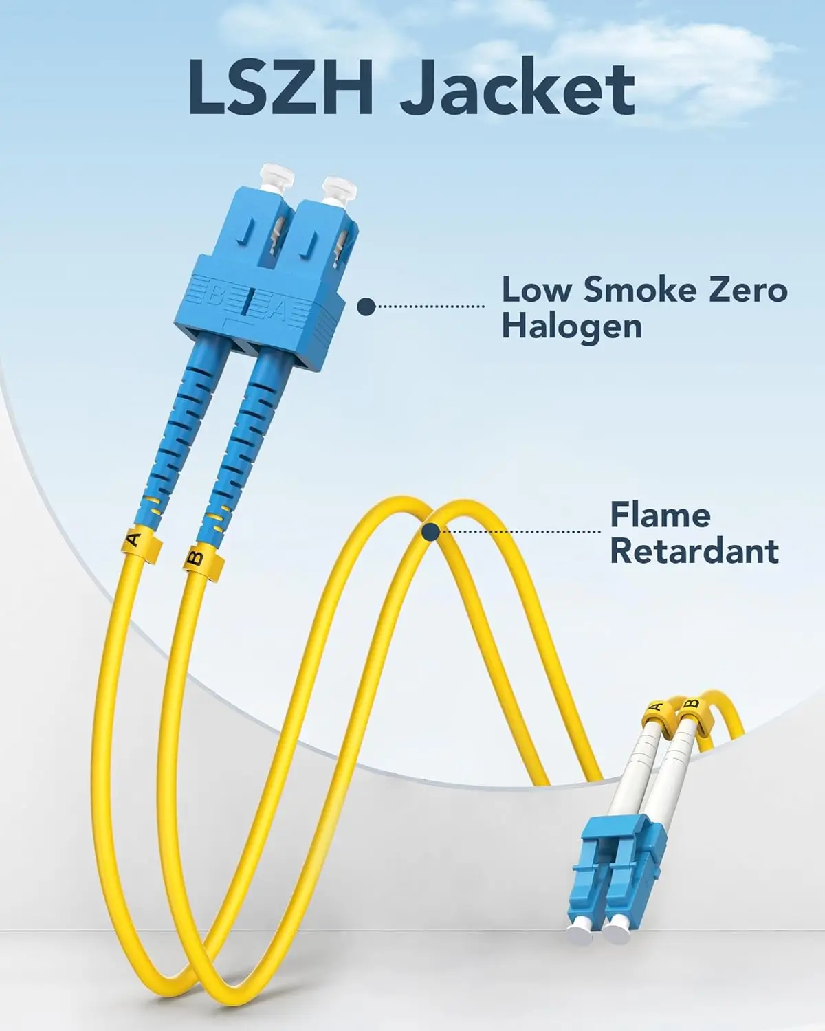 VANDESAIL SC to LC Single Mode Fiber Patch Cable OS2 1M,  Fiber Cable 1G/10GB Duplex SMF Patch Cable 9/125µm