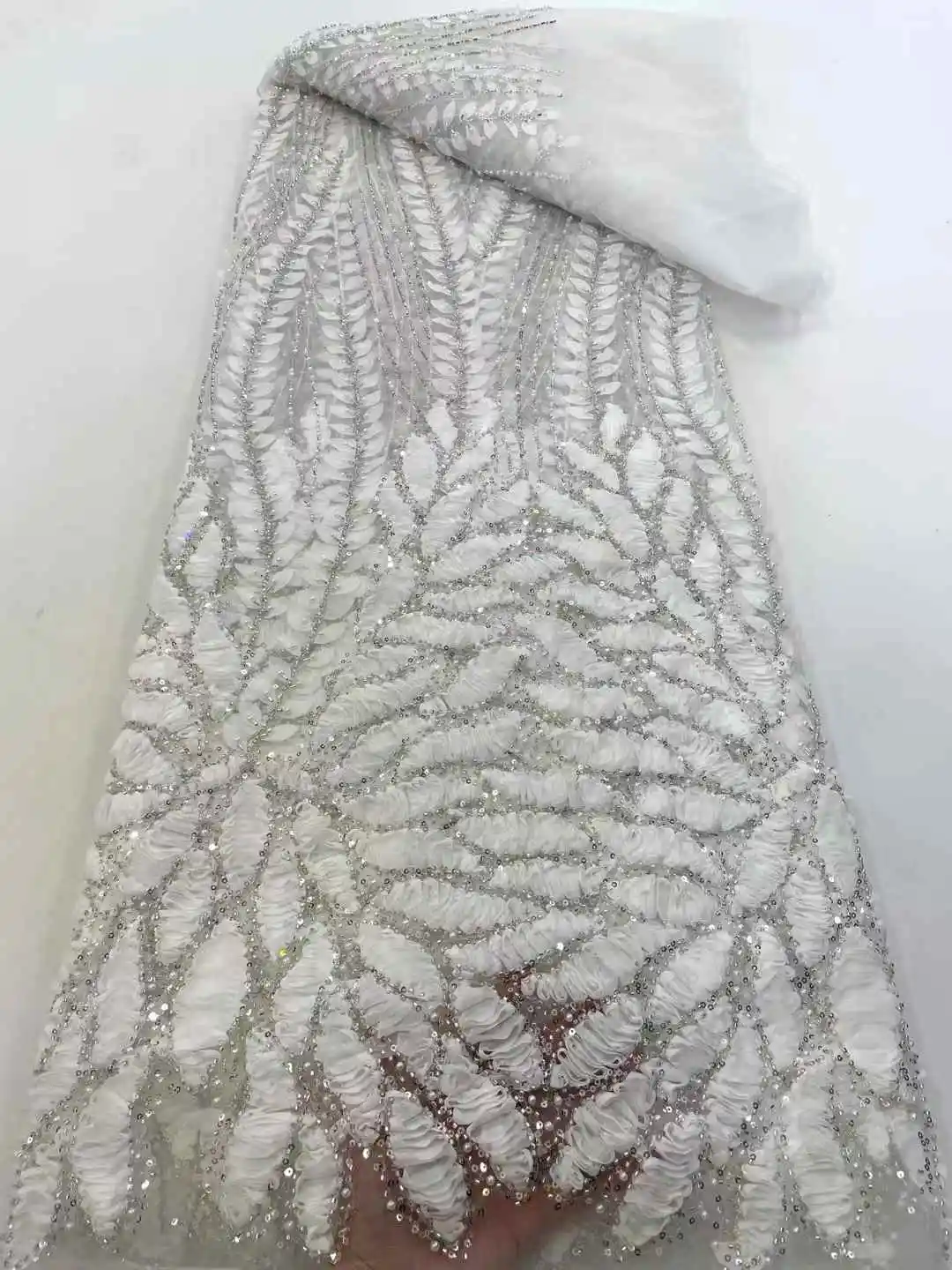 African Sequins Lace Fabric Beads High Quality Luxury French Flower Net Embroidered For Nigeria Dress Sew