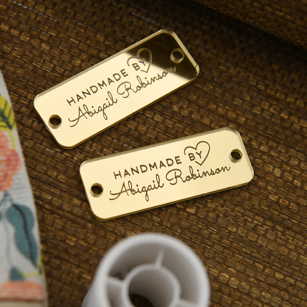 

Custom Engraved Mirror Acrylic Tags 0.59"x1.57" Eco-Friendly For DIY Crafts Clothing Hats Bags Home Decor Custom Logo