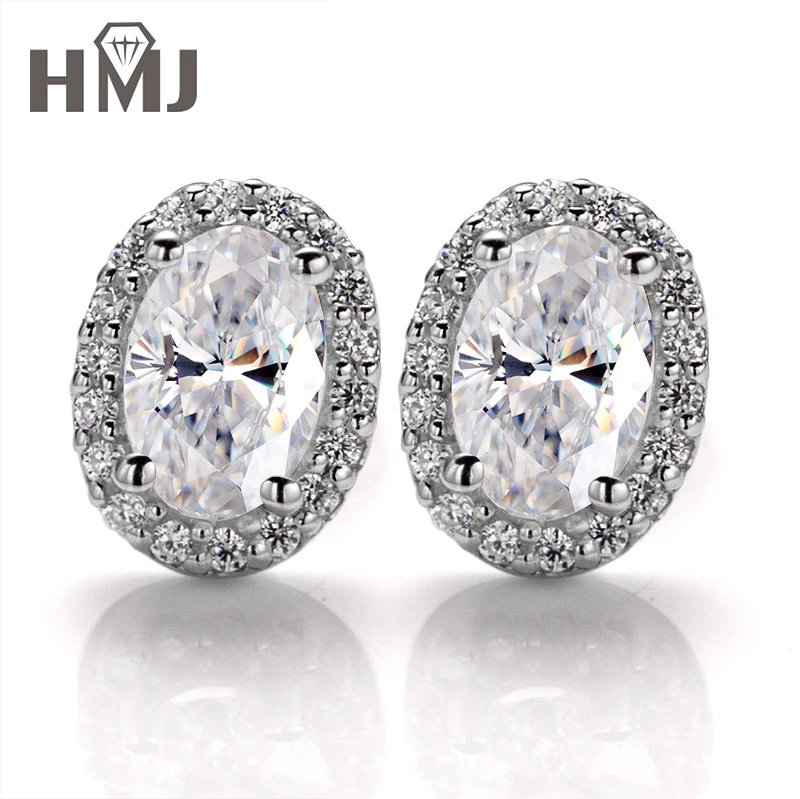 

GRA D Color Certified Oval Moissanite Stud Earrings Lab Created Diamond 925 Sterling Silver Gold Plated Wedding Jewelry