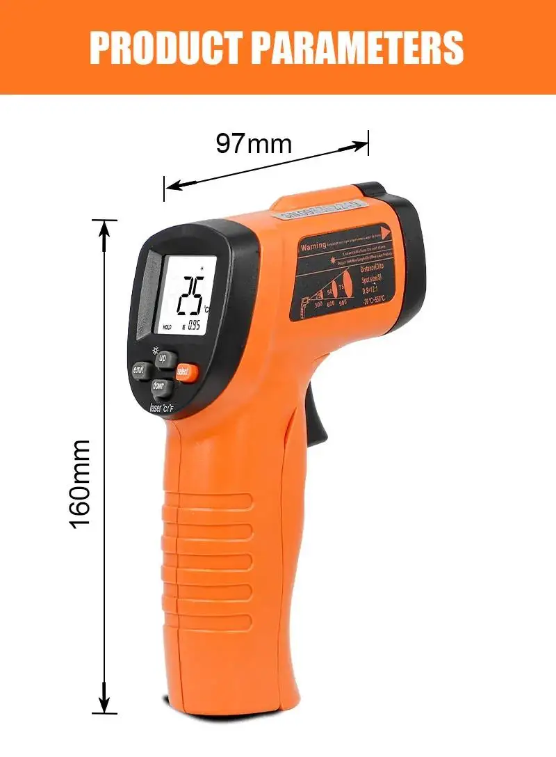 RuoShui 303B Digital Infrared Thermometer Portable Handheld Temperature Meter Non-Contact LCD Laser -20~550℃ Pyrometer IR Tester