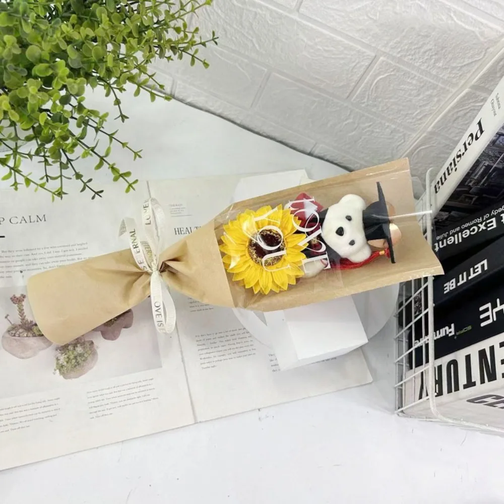 ช่อดอกไม้หมีมาสเตอร์แบร์ 36 ซม. ช่อดอกทานตะวันรูปสัตว์ ของตกแต่งช่อดอกไม้ ตุ๊กตาหมีขนนุ่ม ของขวัญวันเกิด