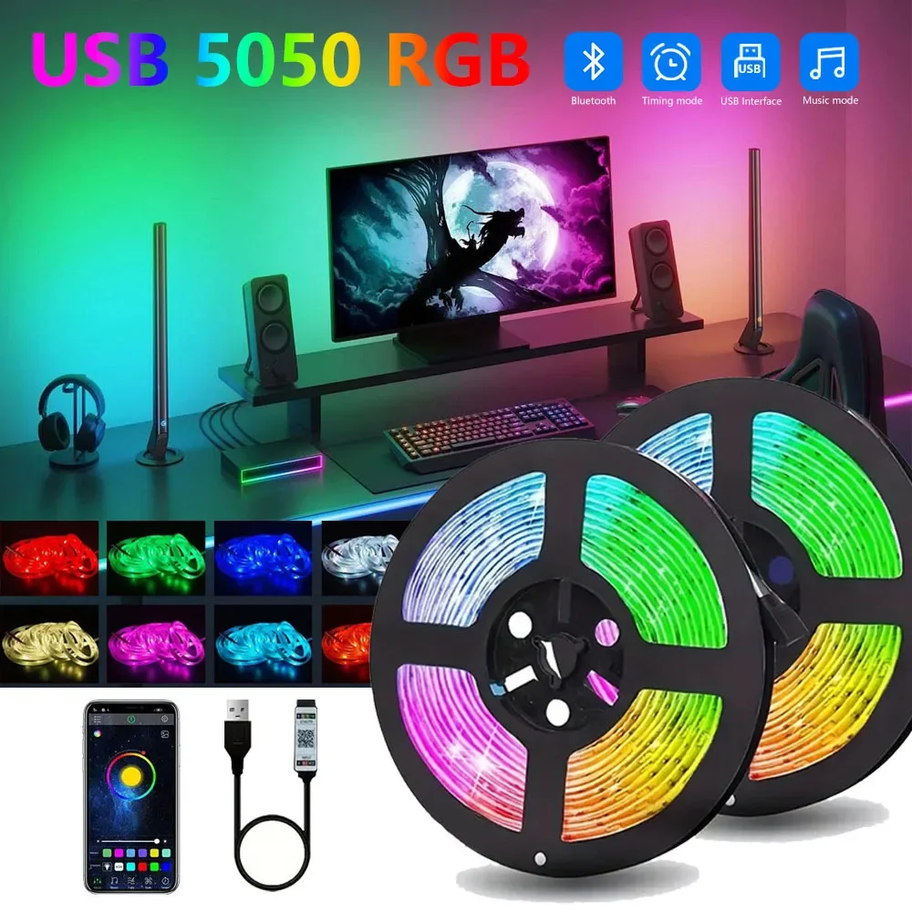 USB LED Strip Lights APP Control 5050 RGB Led Light Color Changing Flexible Lamp Tape for Room Decoration TV Backlight Diode