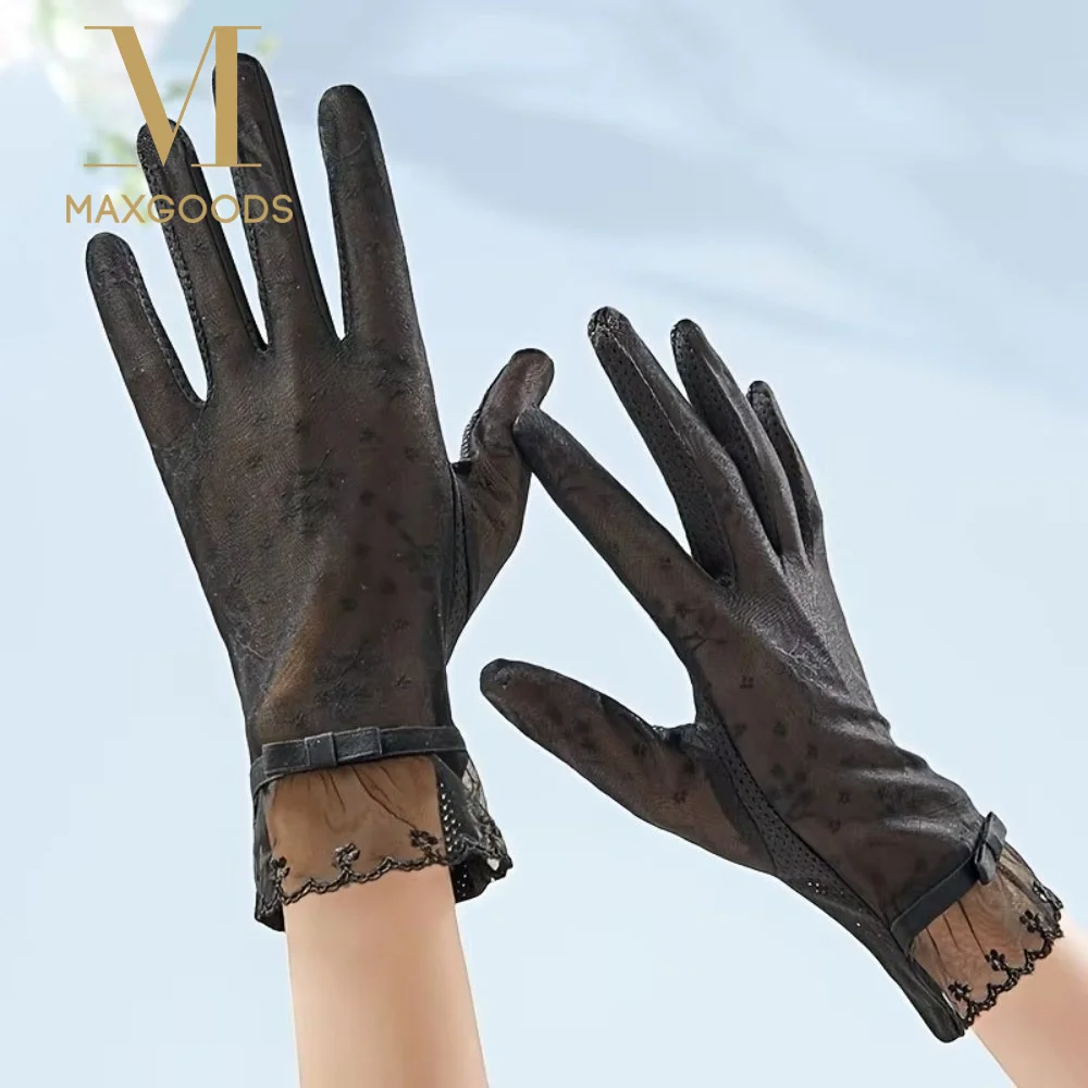 

Non-Slip Sun Protection Gloves Summer Fabric Elegant Lace Design Driving Gloves Lightweight Material Lace Gloves Women