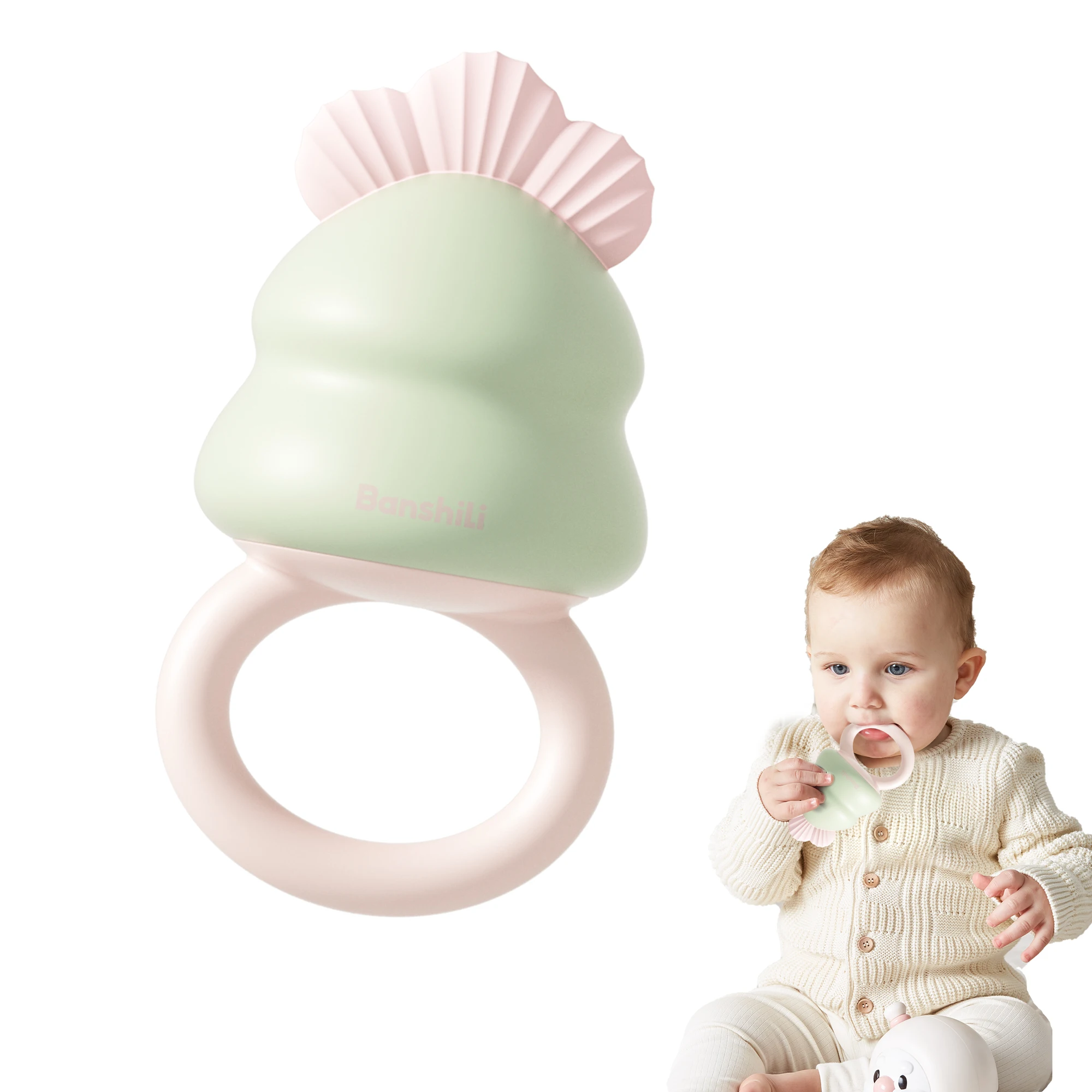 Massaggiagengive per bambini in morbido silicone Banshili con massaggio alle gengive 3 mesi, verde