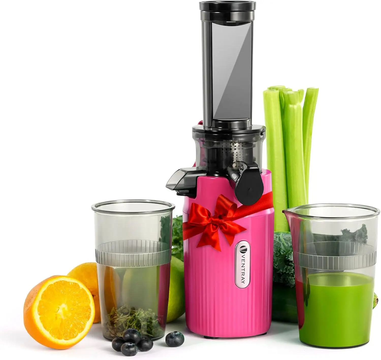 

Mini Cold Press Juicer, Slow Masticating for Fruits & Veggies, High Yield, Easy Clean, Space-Saving - Pink