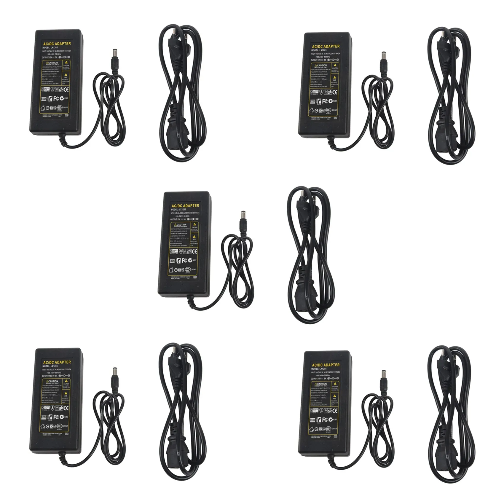 Adattatore di alimentazione 5X 12V 5A 60W per striscia luminosa a LED RGB SMD 3528 5050-ABQU