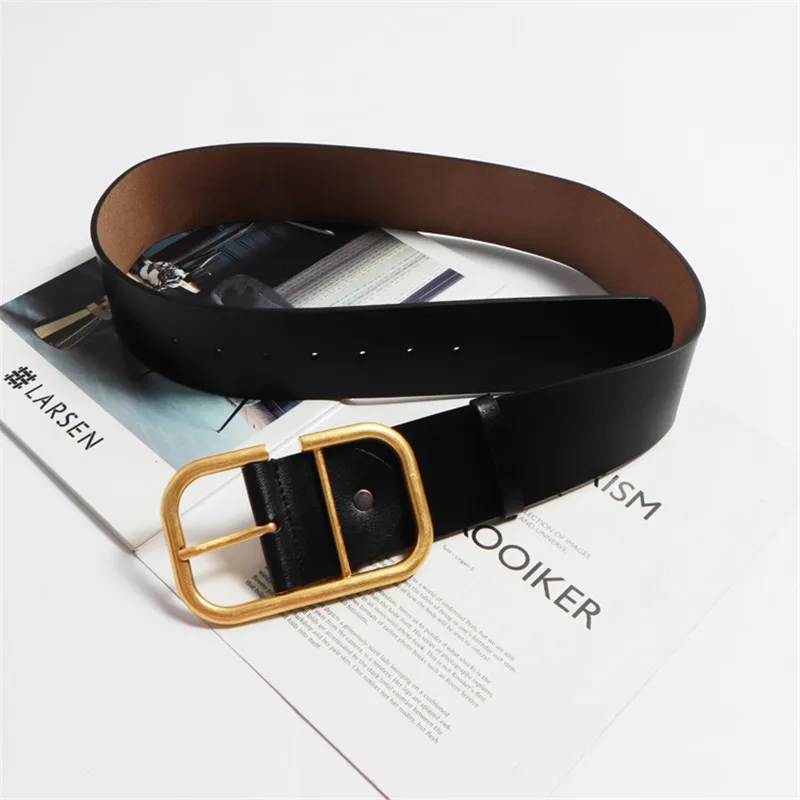 NEW real Leather Wide Belt For Women Gold metal Square Buckle Pin Buckle Jeans Luxury Brand Ladies Vintage Strap Female Waistban