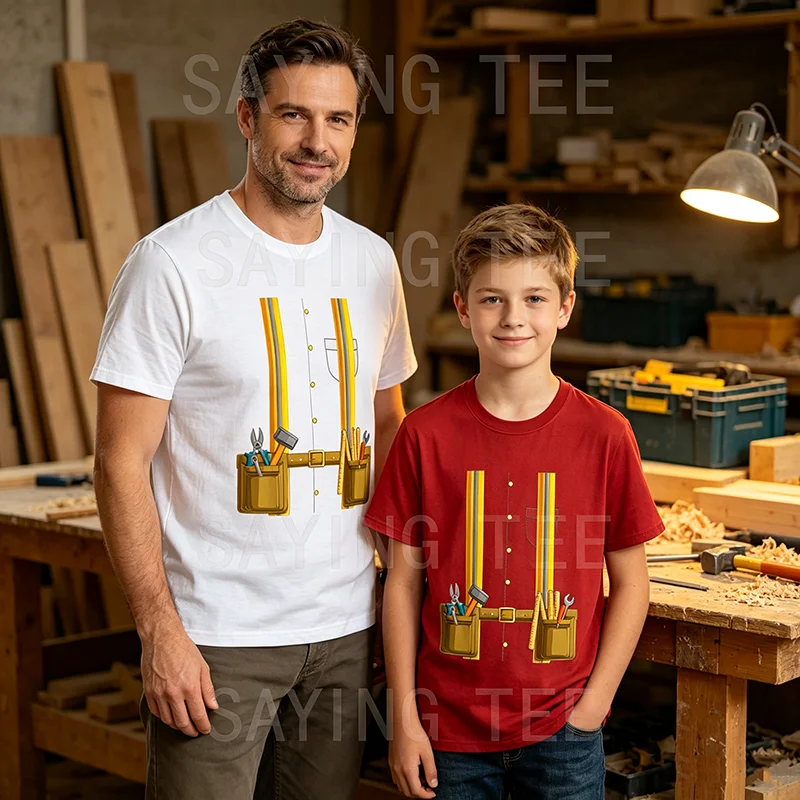 Bauarbeiter-Halloween-Kostüm für Männer, Jungen und Mädchen, T-Shirt, Y2k Bauarbeiter-Grafik-Bekleidung, Weiches Baumwoll-T-Shirt – Detail 3