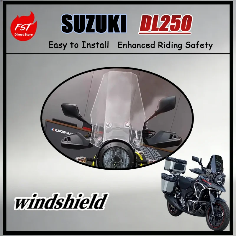 

FOR Suzuki DL250 Easy Install No Cutting Heightened Wind Shield Panel with Stable Anti-Vibration Mounting