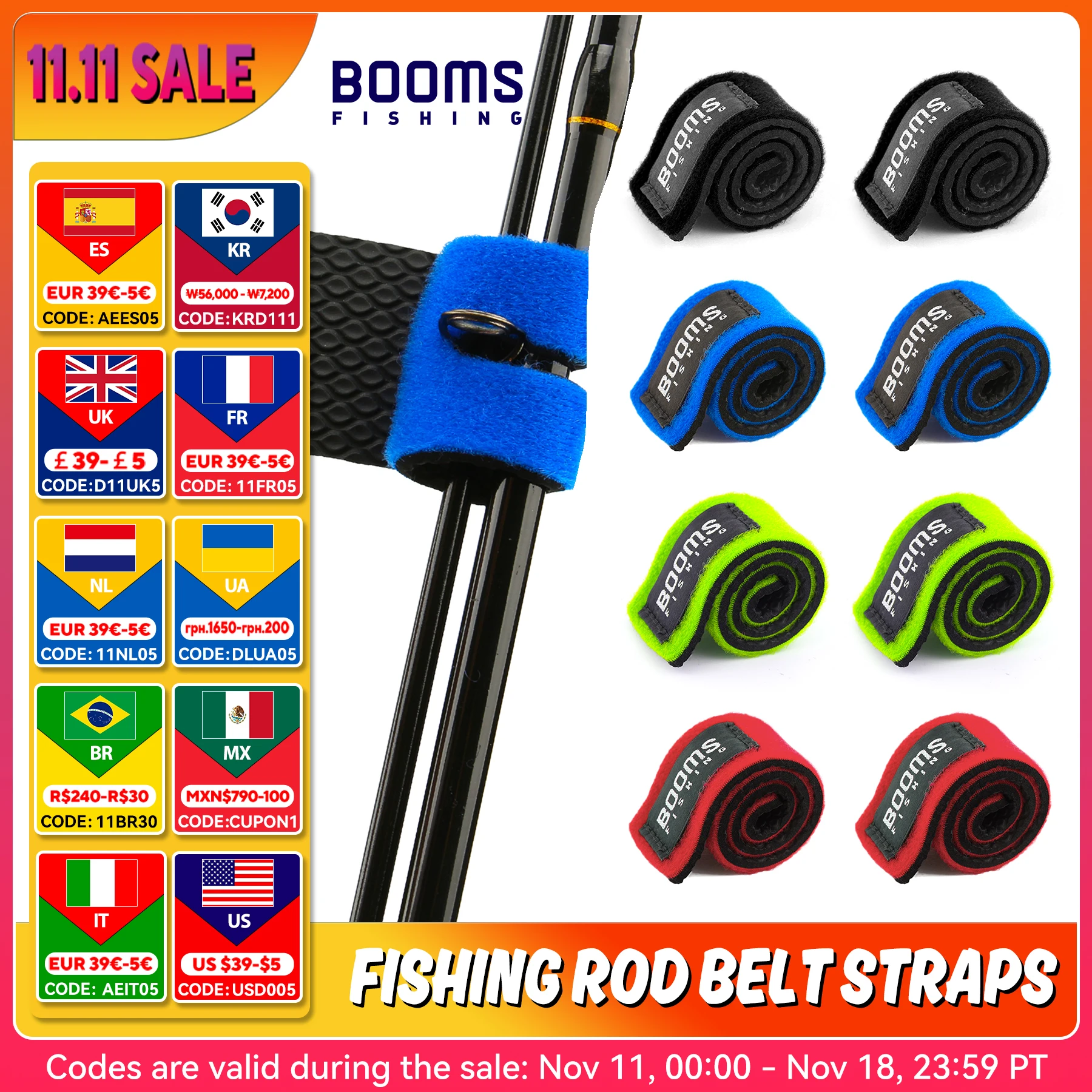 Booms Fishing RS3 Fishing Rod Belt Straps Holder Tie with Fishing Tools Accessories