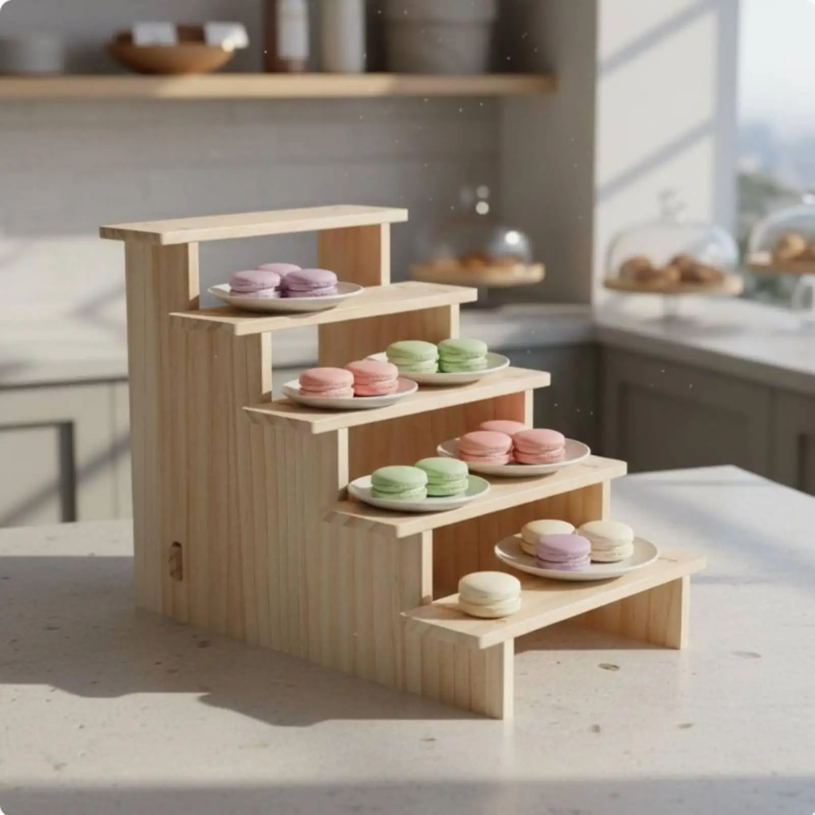 Three Tier Wooden Display Shelf Organizer Stand Wood Grain Shelf Display Stand for Room Decor Accessories and Collectibles