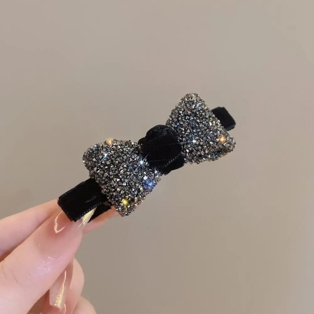 

Korean Style Velvet Bow Hairpin Top Barrette Red Rhinestone Duck Bill Clip Headwear Hair Accessories Bangs Side Clip Party