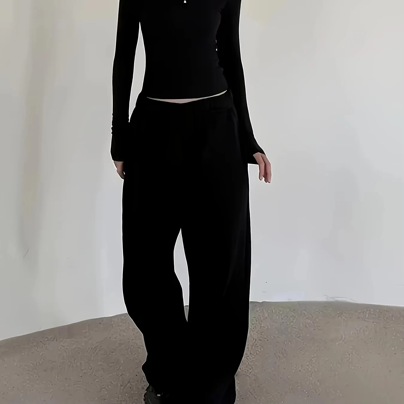 Celana Panjang Wanita Kasual Abu-abu dengan Tali Serut Model Lurus Cocok untuk Kantor dan Pemakaian Sehari-hari di Musim Semi dan Gugur Celana Olahraga Wanita