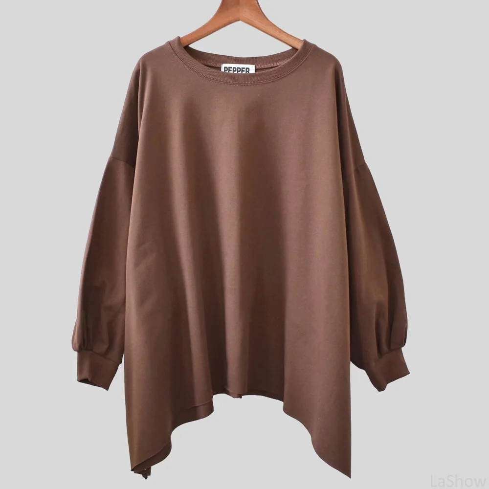 Lady Lady Autumn Women T-Shirt Large Size Casual Loose Long-Sleeve Composite Irregular Loose Crew Neck Sweatshirt Slim Fit T-Shirt - Aliexpress Deal