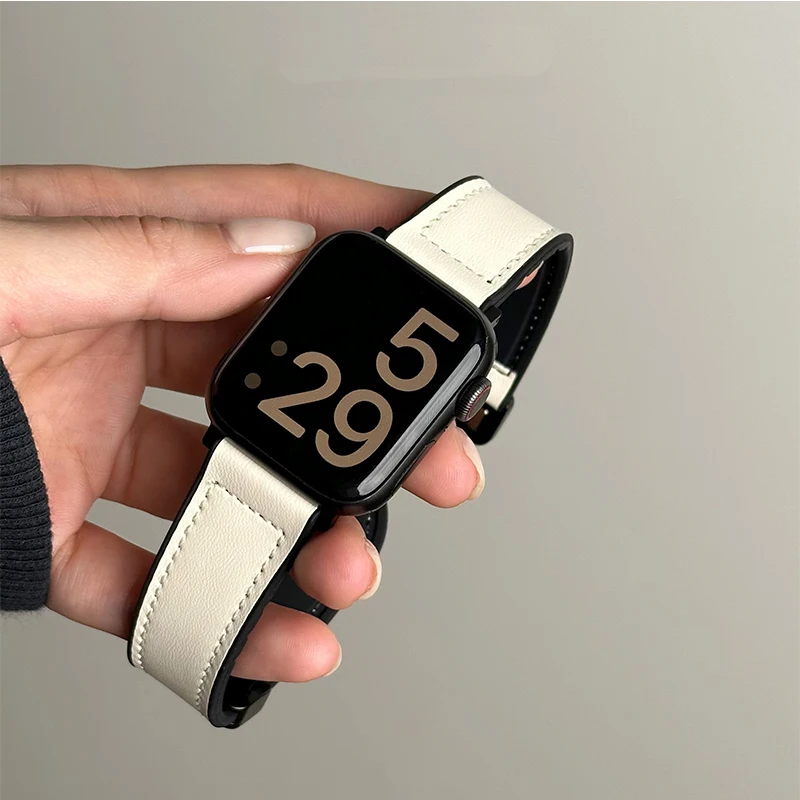 Leer + siliconen band voor Apple Watch Band Ultra 49 mm 44 mm 45 mm 41 mm 46 mm 40 mm 42 mm Magnetische armband iwatch Series 10 9 8 7 6