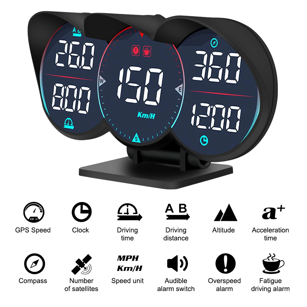 For All Car Car Water Oil Temp Alarm GPS Head-Up Display Speedometer Odometer Overspeed Diagnotstic Speed Meter G17 HUD