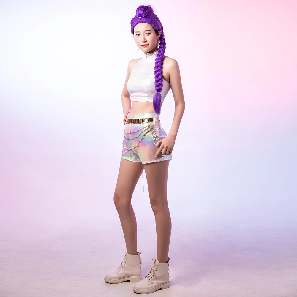 Trajes de cosplay trajes de desempenho branco para k-pop menina grupo adulto topo + shorts + cinto festival desempenho roupas outfit