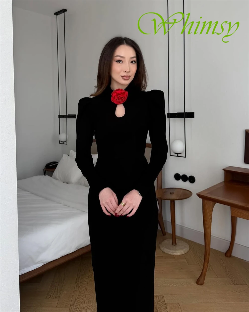 Элегантное вечернее платье из джерси с длинными рукавами по индивидуальному заказу, нежные платья для выпускного вечера с высоким воротником, изысканные цветы, платья для особых случаев