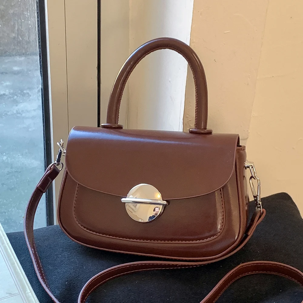 

Trend Glossy Pu Crossbody Bag Women's Chic Solid Color Buckle Zipper Handbags Shopping Commute All-Match Messenger Bags