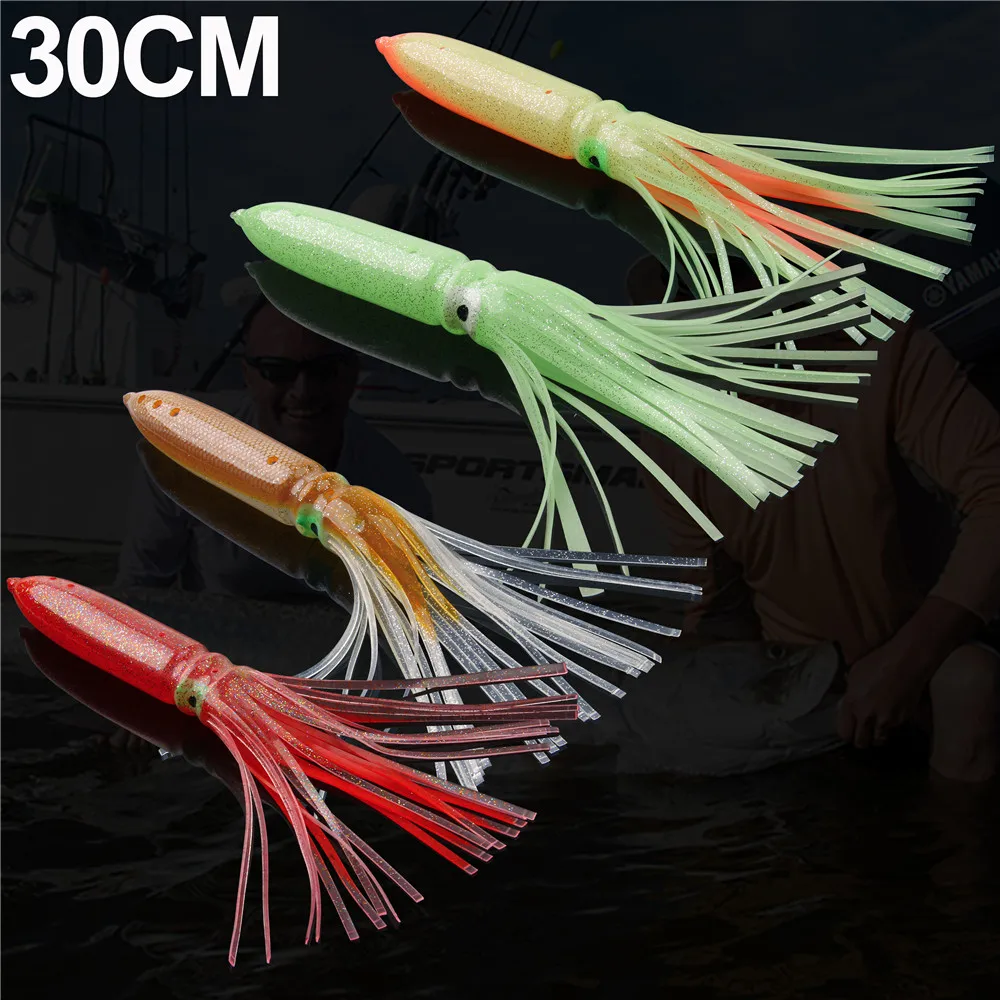 Imagem -05 - Luminous Polvo Saia Isca para Pesca de Água Salgada Isca Macia para Atum e Salmão Peixe Grande Trolling Iscas 50 Pcs 56g 30cm