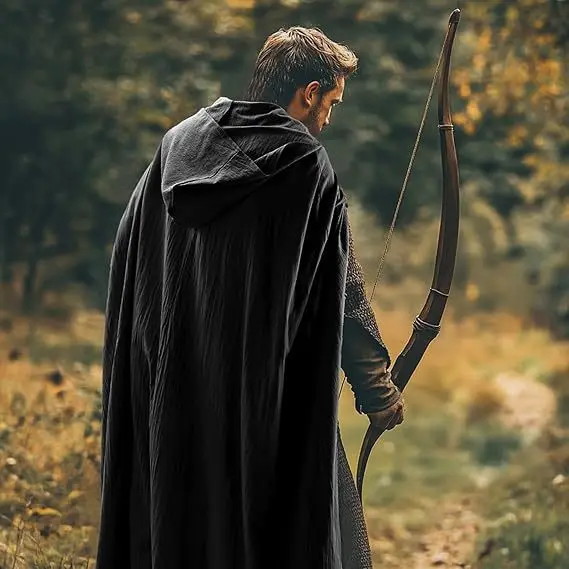 Mittelalterlicher Kapuzenumhang aus Leinen - Renaissance-Umhang mit Kapuze für Halloween, Hobbit-Cosplay, Hexen-, Zauberer- und LARP-Auftritte – Detail 3