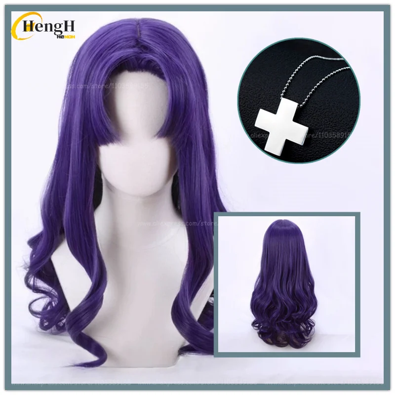 ¡Nuevo! Peluca de Anime EVA Katsuragi Misato, Larga de 55 cm, Color Morado Oscuro, Rizada, Resistente al Calor, Sintética, para Cosplay y Halloween