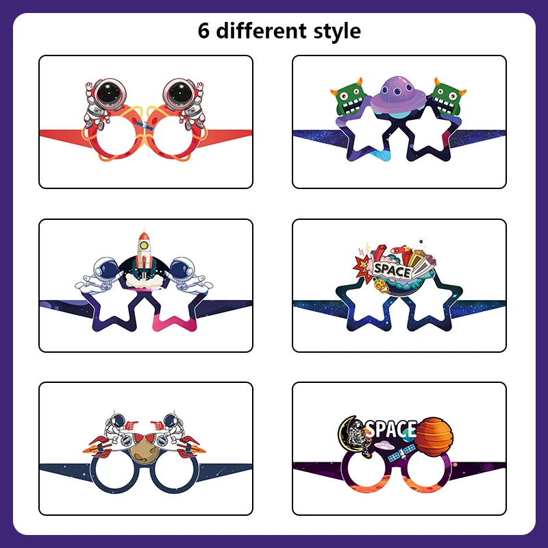 6Pcs Outer Space Birthday Party Decor Astronaut Rocket Theme Party Paper Eyeglasses Kids Boy Girl Universe Planet Party Supplies