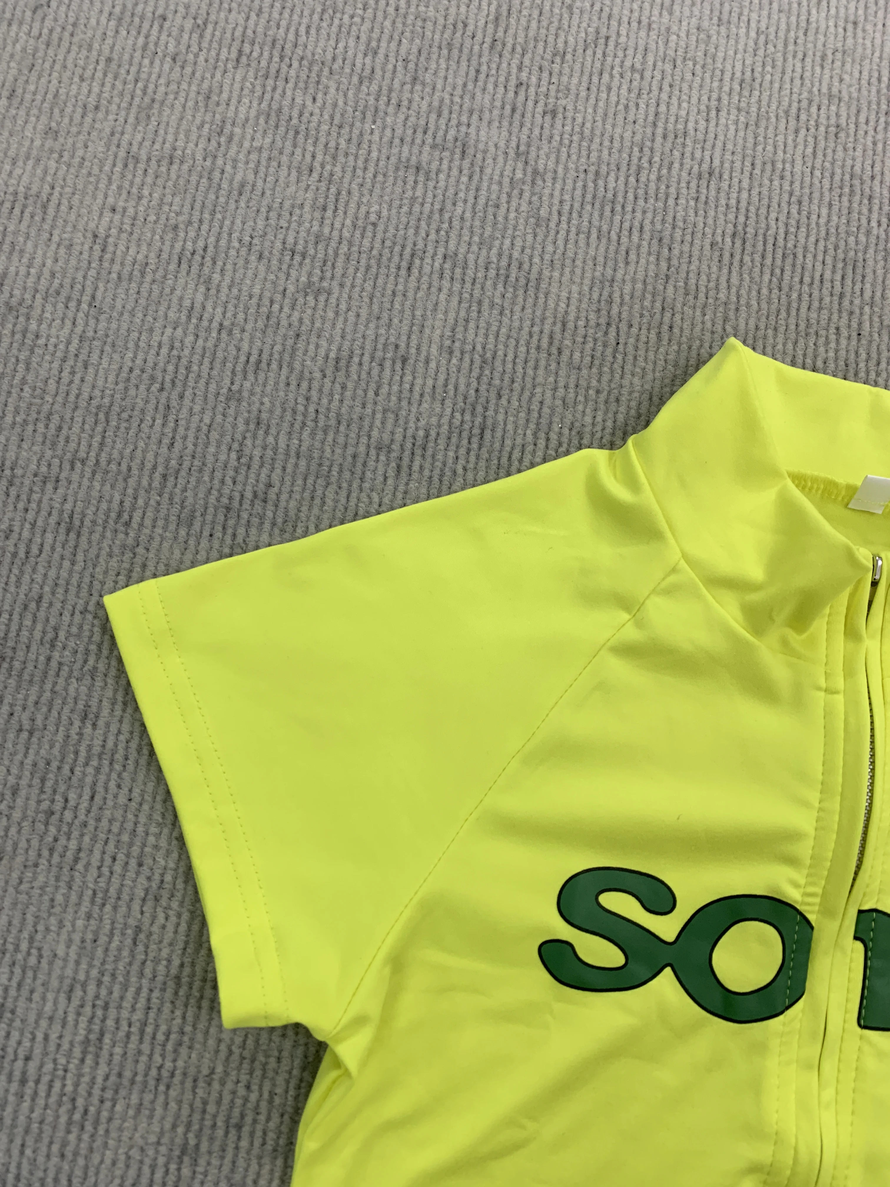 Coquette Neon Green Half Zip Short Sleeve Set Women With Letter Print Detail For Daily Wear And Street Outfit view 4