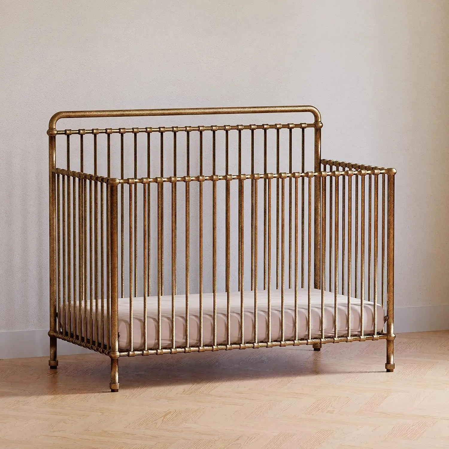 NAMESAKE Winston 4-in-1 Convertible Metal Crib in Vintage Gold, Greenguard Gold Certified