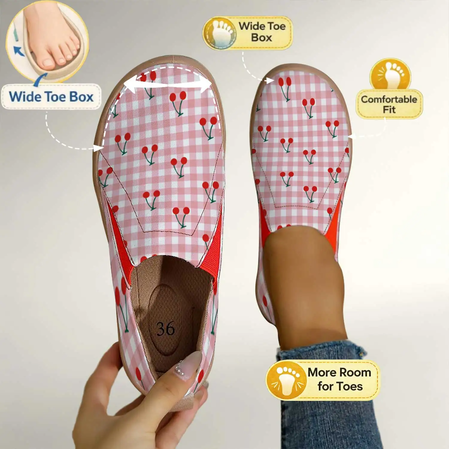 

Розовые клетчатые туфли-слипоны с широким носком, мягкая подошва, не давит на стопу, повседневные лоферы для женщин с широкой стопой