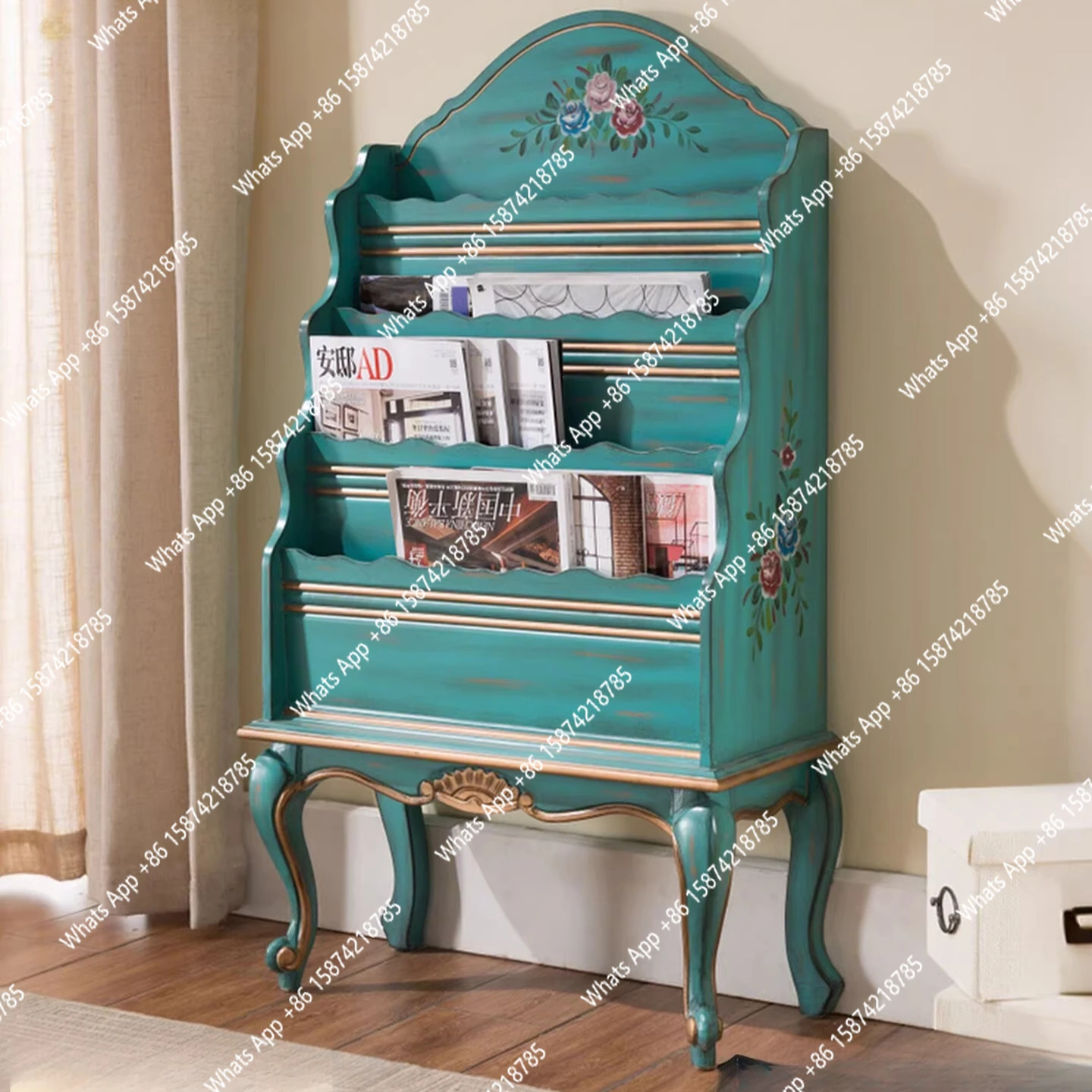 Retro style magazine rack living room book and newspaper exhibition household medieval style newspaper painting magazine display