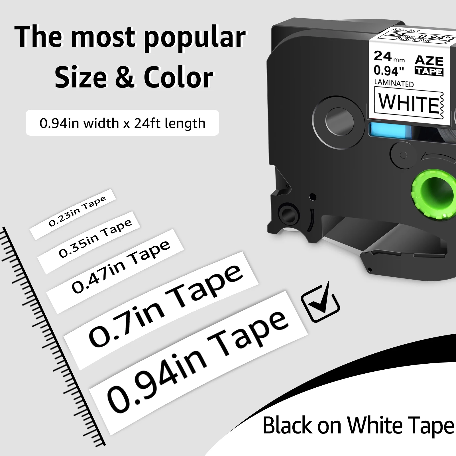 AZE-251 Label Tape 24mm Compatible for Brother Tze-251Black on White Standard Laminated Ribbon Label for Brother P-Touch Printer