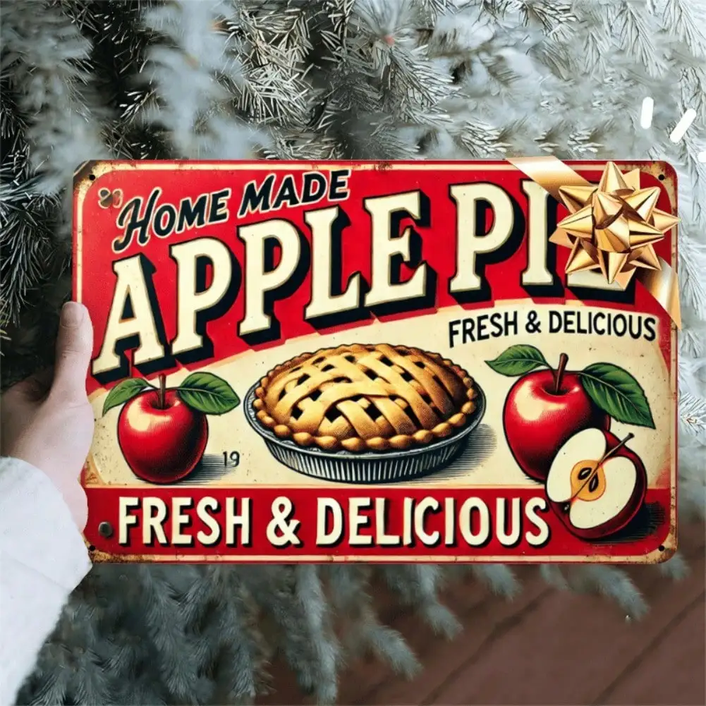 Vintage Metal Wall Sign 8x12 Inch Rustic Apple Pie Tin Decor for Kitchen Cafe Home