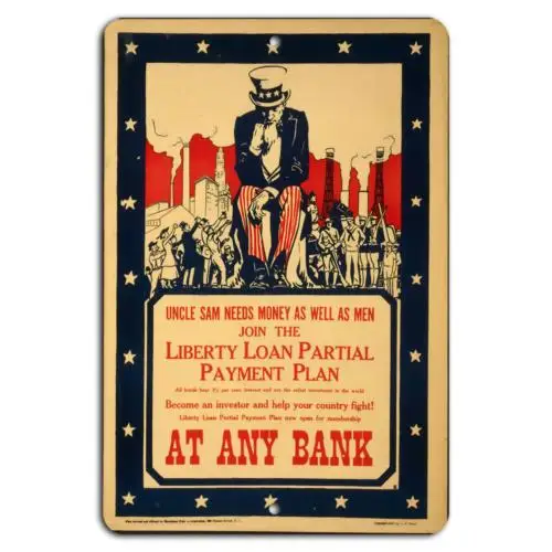 Join the Liberty Loan Plan: Help Uncle Sam at Any Bank!-Aluminum-tin sign