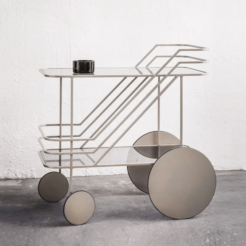 French living room sofa small side table, designer art installation trolley, simple mobile small dining car corner table